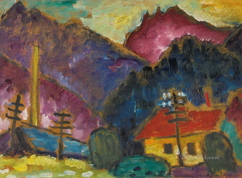 Small Landscape with Telegraph Masts Alexej von Jawlensky Oil Paintings